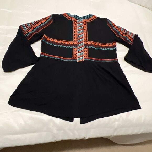 Time For Me Blazer Black Floral Embroidered Open Front Boho S Whinsigoth Aztec - Picture 7 of 11